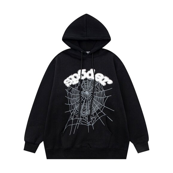 Men's Sp5der Mens 555 Print Hooded Sweatshirt Black - Picture 1 of 9